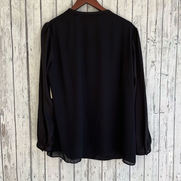 Coldwater Creek Charm Chiffon Blouse Size XL Black Keyhole Neck Minimalist NWT - Picture 9 of 13